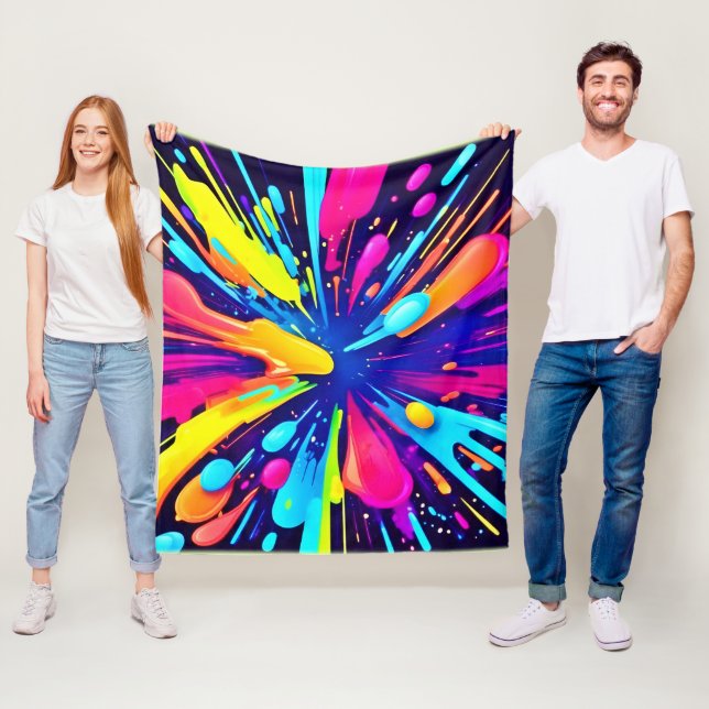 Neon Paint Explosion på Mörken Canvas Fleecefilt (På plats)