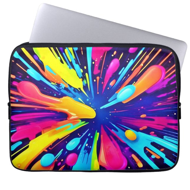 Neon Paint Explosion på Mörken Canvas Laptop Fodral (Framsidan)