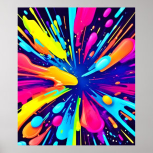 Neon Paint Explosion på Mörken Canvas Poster