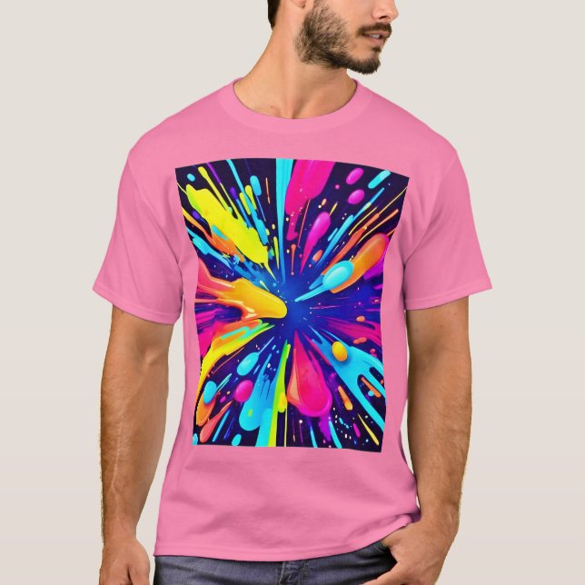 Neon Paint Explosion på Mörken Canvas T Shirt (Framsida)