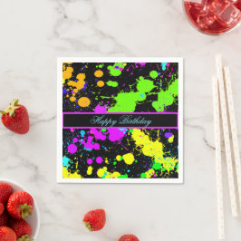 Neon Paint Rosa Grönt Lila Gult Grattis på födelse Pappersservett