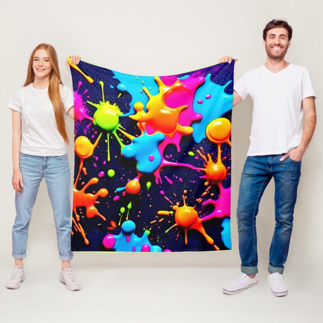 Neon Paint Splatter Abstrakt Art Fleecefilt (På plats)