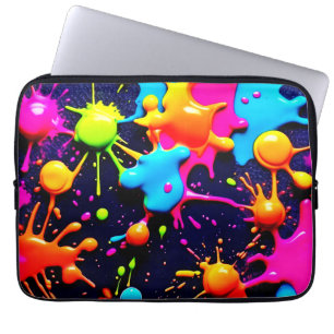Neon Paint Splatter Abstrakt Art Laptop Fodral