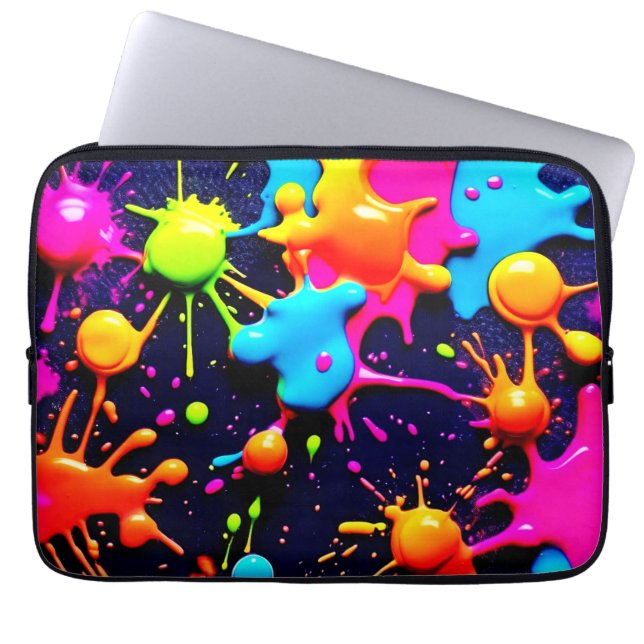 Neon Paint Splatter Abstrakt Art Laptop Fodral (Framsidan)