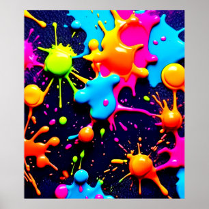 Neon Paint Splatter Abstrakt Art Poster