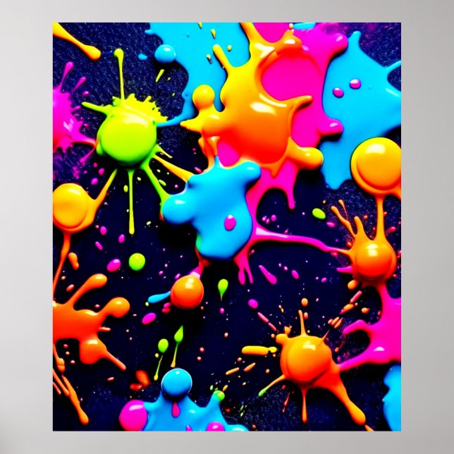 Neon Paint Splatter Abstrakt Art Poster (Framsidan)