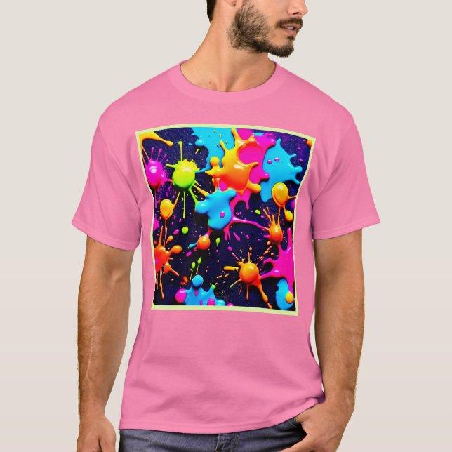 Neon Paint Splatter Abstrakt Art T Shirt (Framsida)