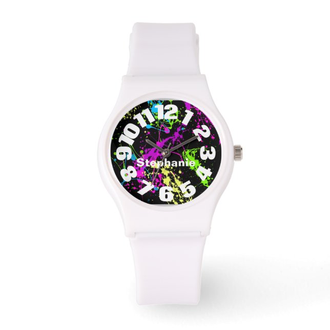 Neon Paint Splatter Armbandsur (Framsida)