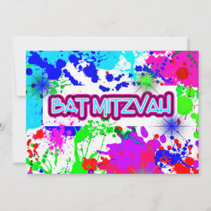 Neon Paint Splatter, Bat mitzvah Firande Inbjudningar