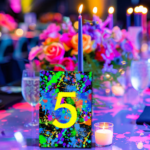 Neon Paint Splatter, Bordsnummer Cards