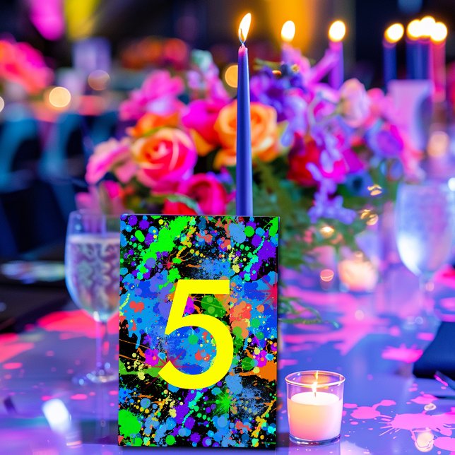 Neon Paint Splatter, Bordsnummer Cards (Skapare uppladdad)