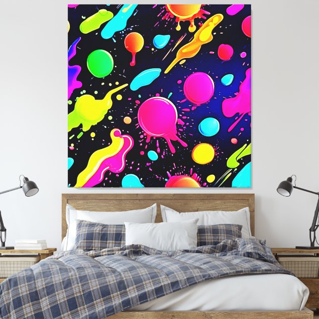 Neon Paint Splatter Design Canvastryck (Insitu (sovrum))