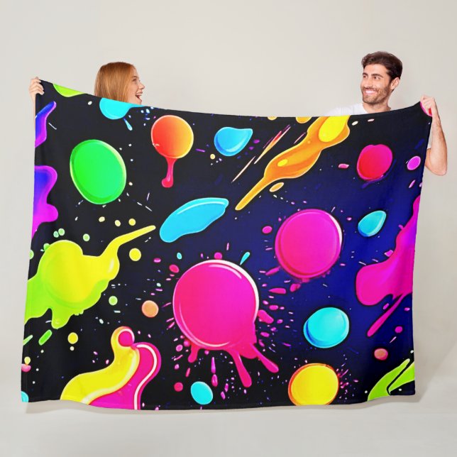 Neon Paint Splatter Design Fleecefilt (På plats)