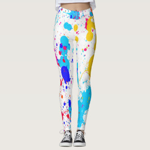 Neon Paint Splatter Lila Gult Turkos Leggings