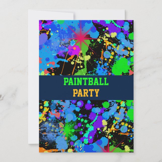 Neon Paint Splatter Paint Boll Inbjudningar (Framsida)