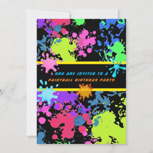 Neon Paint Splatter Paintball Inbjudningar