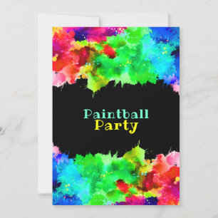 Neon Paint Splatter, Paintball Party Inbjudningar