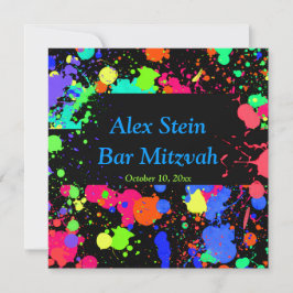 Neon Paint Splatter, Pub / Bat mitzvah inbjudan