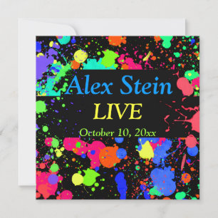 Neon Paint Splatter, Pub / Bat mitzvah inbjudan