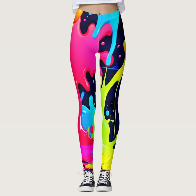 Neon Paint Stänk Drip Chaos Leggings (Framsida)