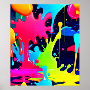 Neon Paint Stänk Drip Chaos Poster