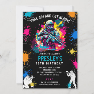 Neon Paintball Invite - Combat Glow Birthday Party Inbjudningar