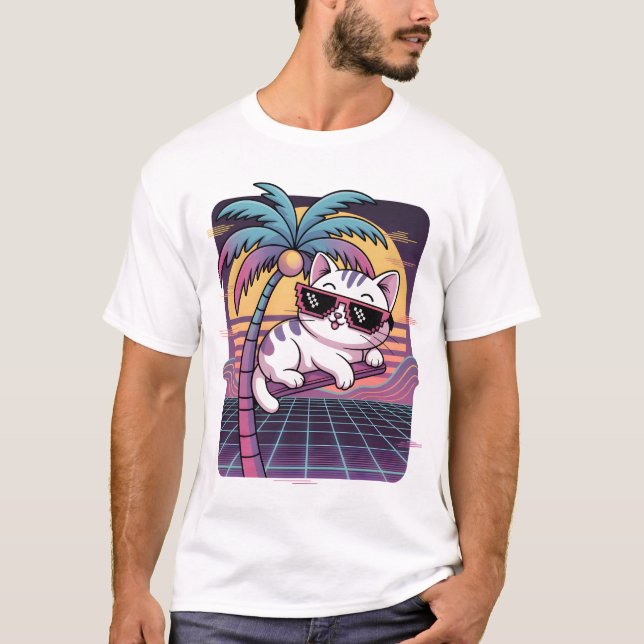Neon Palm Lounge Cat T Shirt (Framsida)