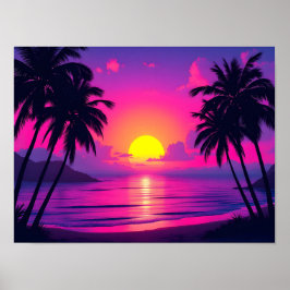 Neon Palm Solnedgång – Vaporwave Tropisk Estetik Poster