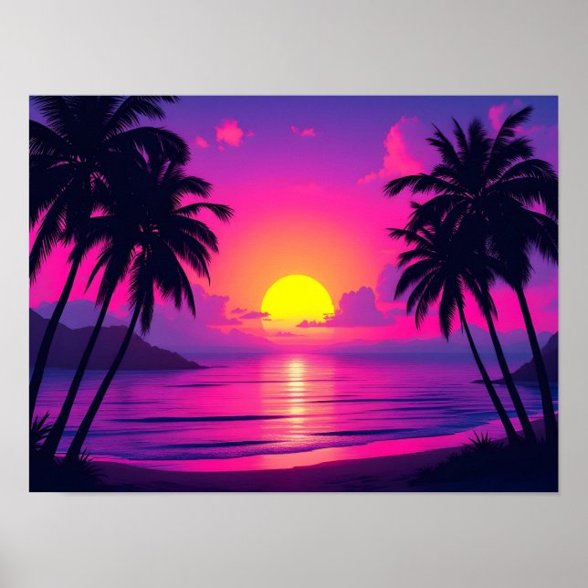 Neon Palm Solnedgång – Vaporwave Tropisk Estetik Poster (Framsidan)