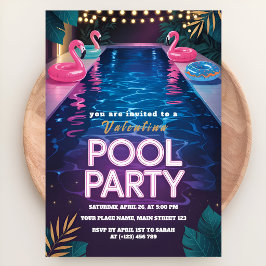 Neon Palm Springs Pool Party Birthday Inbjudningar