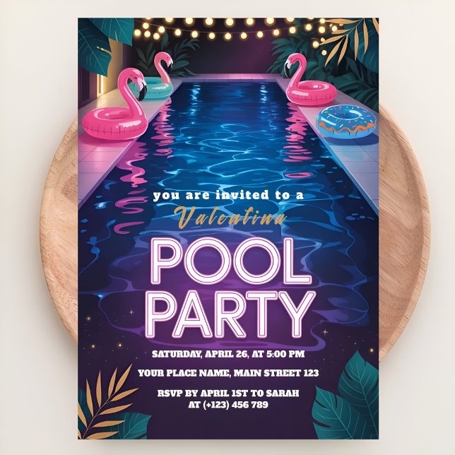 Neon Palm Springs Pool Party Födelsedag Inbjudningar (Skapare uppladdad)