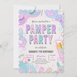 Neon Pamper Spa Party Birthday Inbjudningar