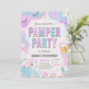 Neon Pamper Spa Party Birthday Inbjudningar