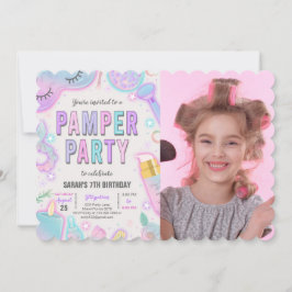 Neon Pamper Spa Party Birthday Photo Inbjudningar