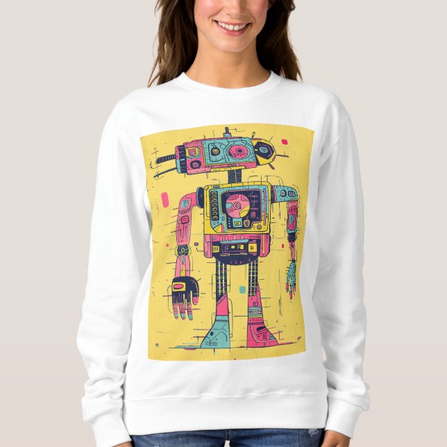 Neon Panelbot - Pop-Tech Robot Illustration Sweats T Shirt (Framsida)