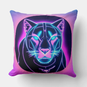 Neon Panter Ansikte i Geometrisk Konst Kudde
