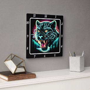 Neon Panther Shadow Fyrkantig Klocka