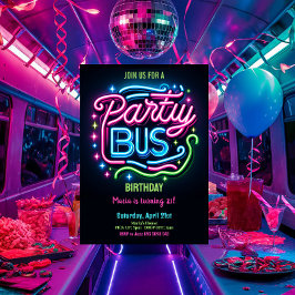 Neon Party Buss 21:a födelsedagsinbjudan Inbjudningar
