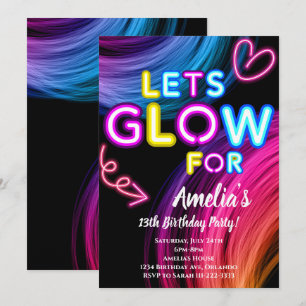 Neon Party Glow Birthday-inbjudan Inbjudningar
