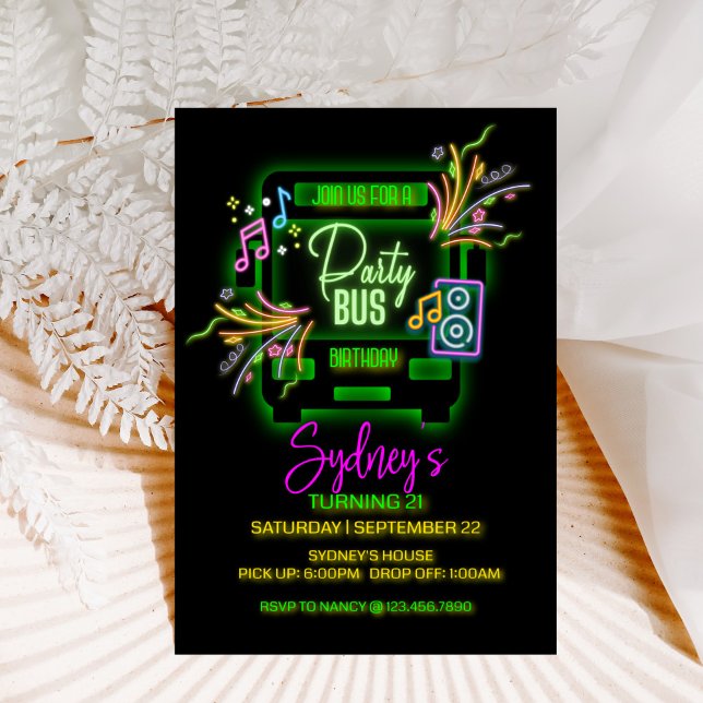 Neon Party, Party Buss, vilken ålder som helst, gl Inbjudningar (Skapare uppladdad)