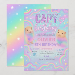 Neon Pastel Capybara Födelsedagsfest inbjudan