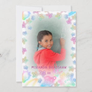 Neon Pastel Stars Galaxy Kids Studenten Photo Ann Meddelande