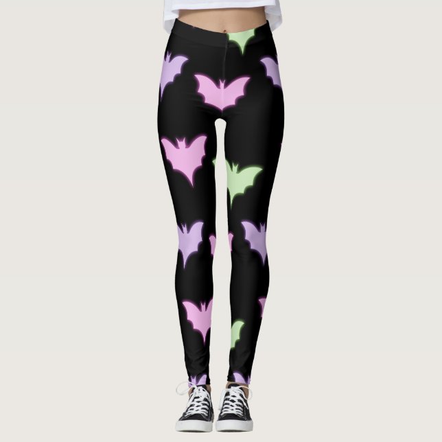 Neon Pastell Fladdermus Sömlöst Mönster - Gotiska  Leggings (Framsida)