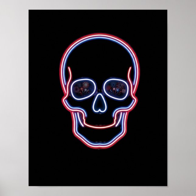 Neon Patriotiskt Dödskalle Poster (Framsidan)