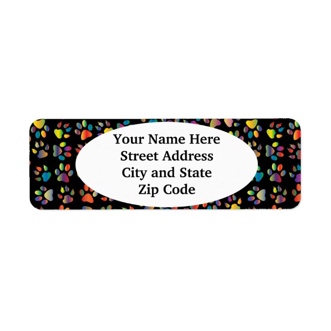 Neon Pawprint Black Returadress Etikett (Framsidan)