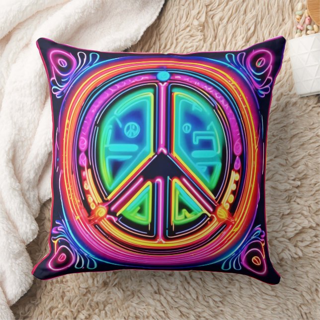 Neon Peace Mandala Kudde (Filt)