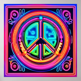 Neon Peace Mandala Poster