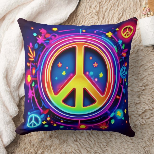 Neon Peace Symbol Art Kudde (Filt)