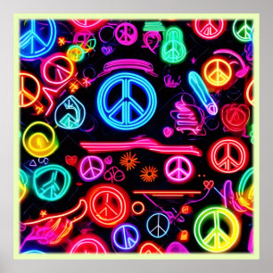 Neon Peace Symbol Mönster Poster