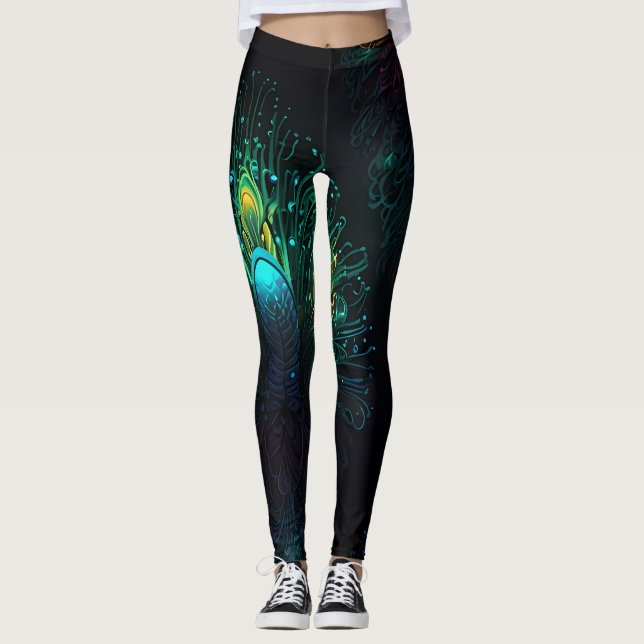 Neon Peacock Elegance Leggings (Framsida)